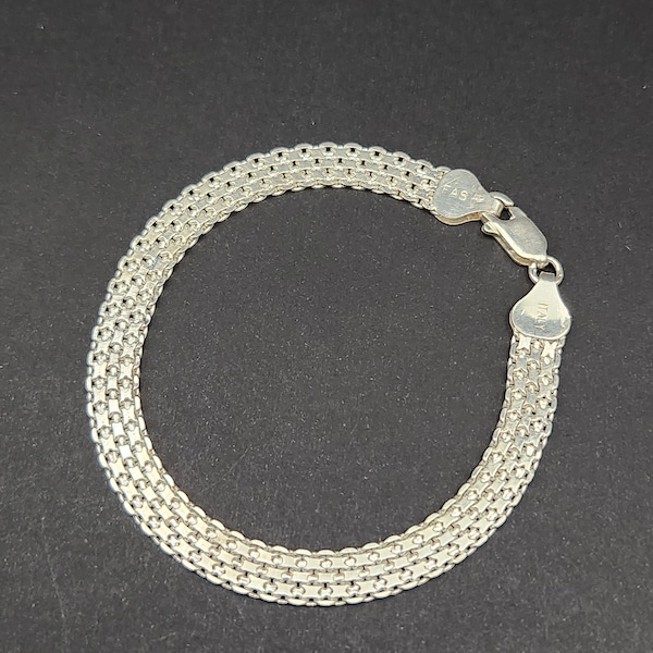Sterling Silver Interlocking Weave Bracelet, Signed Sterling 925 Italy FAS