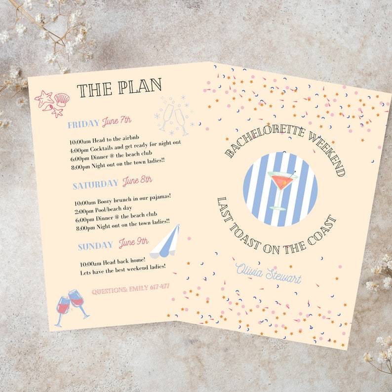 Cute Digital Bachelorette Itinerary, Beach Bachelorette Itinerary ...