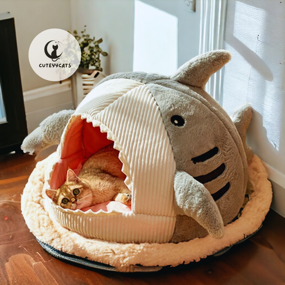 Super Shark Cat Bed Cute Cat Bed, Soft Cat Bed, Warm Cosy Cat Bed, Flower Cat Bed, Cat Nest