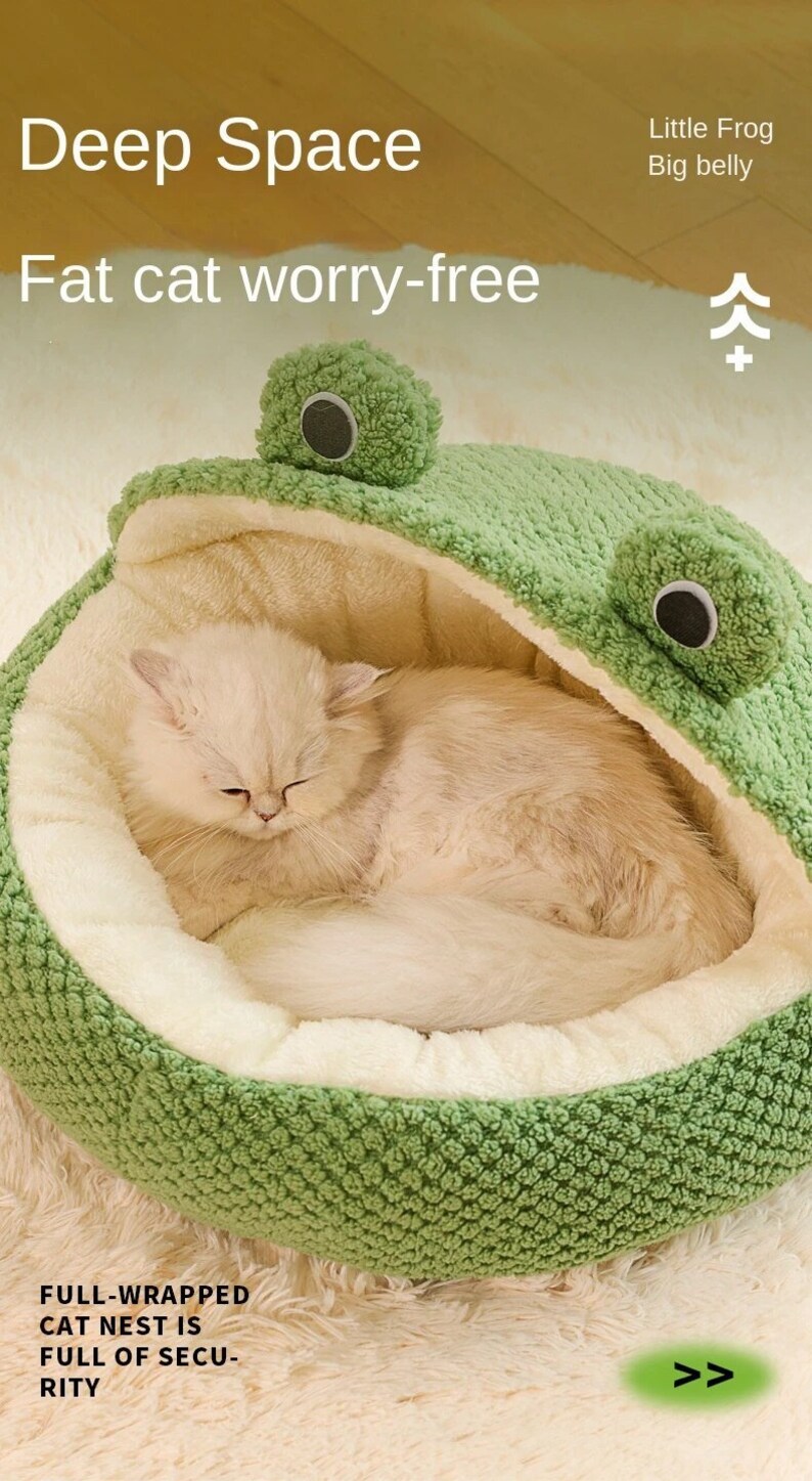 New Cute Frog Cat Bed Warm Cat Bed Plush Cat Bed Cute Cat Etsy