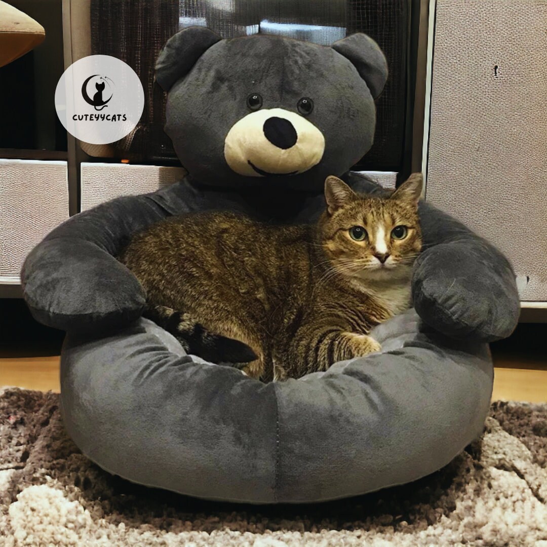 Calming Bear Cat Bed Donut Cat Bed Fluffy Pet Bed Warm Cat Bed Kitten