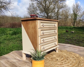 commode vintage bois et beige