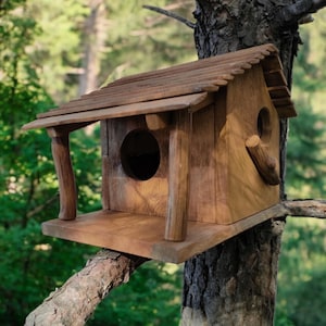 SQUIRREL HOUSE brown Box Home Hotel, Unique Rustic Wooden Handmade Garden Decore Nesting Condo Nestbox Feeder for Squirrels Squirel Squrriel