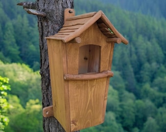 Large OWL nesting box | Wooden Nest Box Owls: for Tawny Owl, Screech Owl, Great Horned Owl, Barred Owl house | Handmade Rustic Garden Decor