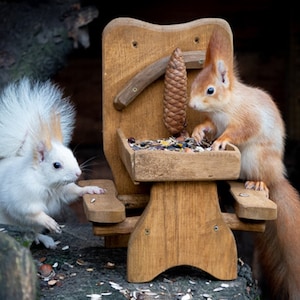 Rustic wooden SQUIRREL FEEDER Picnic Table | Handmade Squirrel Gift