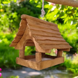 Rustic wooden hanging BIRD FEEDER for outdoors | Birds Feeding Station