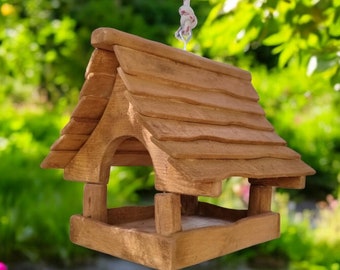 Rustic wooden hanging BIRD FEEDER for outdoors | Birds Feeding Station