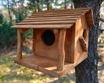 EICHHÖRNCHENHAUS Box Home Hotel, einzigartige rustikale handgefertigte Gartendekoration aus Holz, Nesting Condo Nistkasten Futterspender für Eichhörnchen Eichhörnchen Eichhörnchen