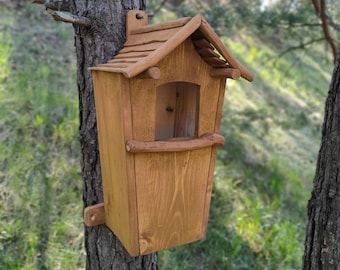 Caja de anidación de BÚHO grande / Búhos de caja de nido de madera: para cárabo, búho chillón, gran búho cornudo, casa de búho barrado / decoración de jardín rústico hecha a mano