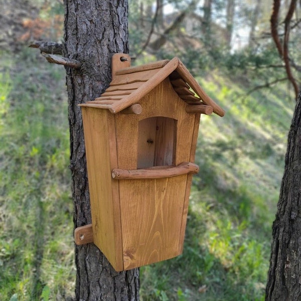 Großer Eulen-Nistkasten | Nistkasten Eulen aus Holz: für Waldkauz, Käuzchen, Bartkauz, Streifenkauz Haus | Handgemachte rustikale Gartendekoration