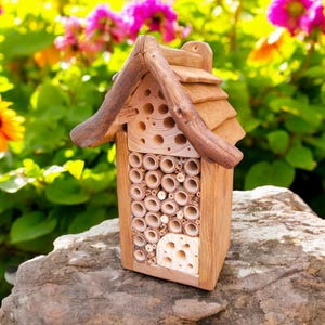 Mason BEE HOUSE | Hand-made rustic wooden Habitat for Wild Bees and Insects
