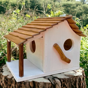 Large White SQUIRREL HOUSE | Rustic Handcrafted Wooden Box for Wild Squirrels | Gift for Nature Lovers