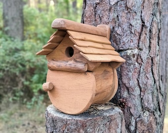 Handcrafted BIRD BOX for Little Birds - Sparrow, Robin, Goldfinch, Wren - Rustic Birdhouse - Wooden Bird Nest and Shelter - Bird nesting box