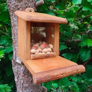 SQUIRREL feeder for tree, Wooden Feeding Box with Lift-Up Lid and Platform, Squirrel feeder for the outdoors, Rustic Garden Decore