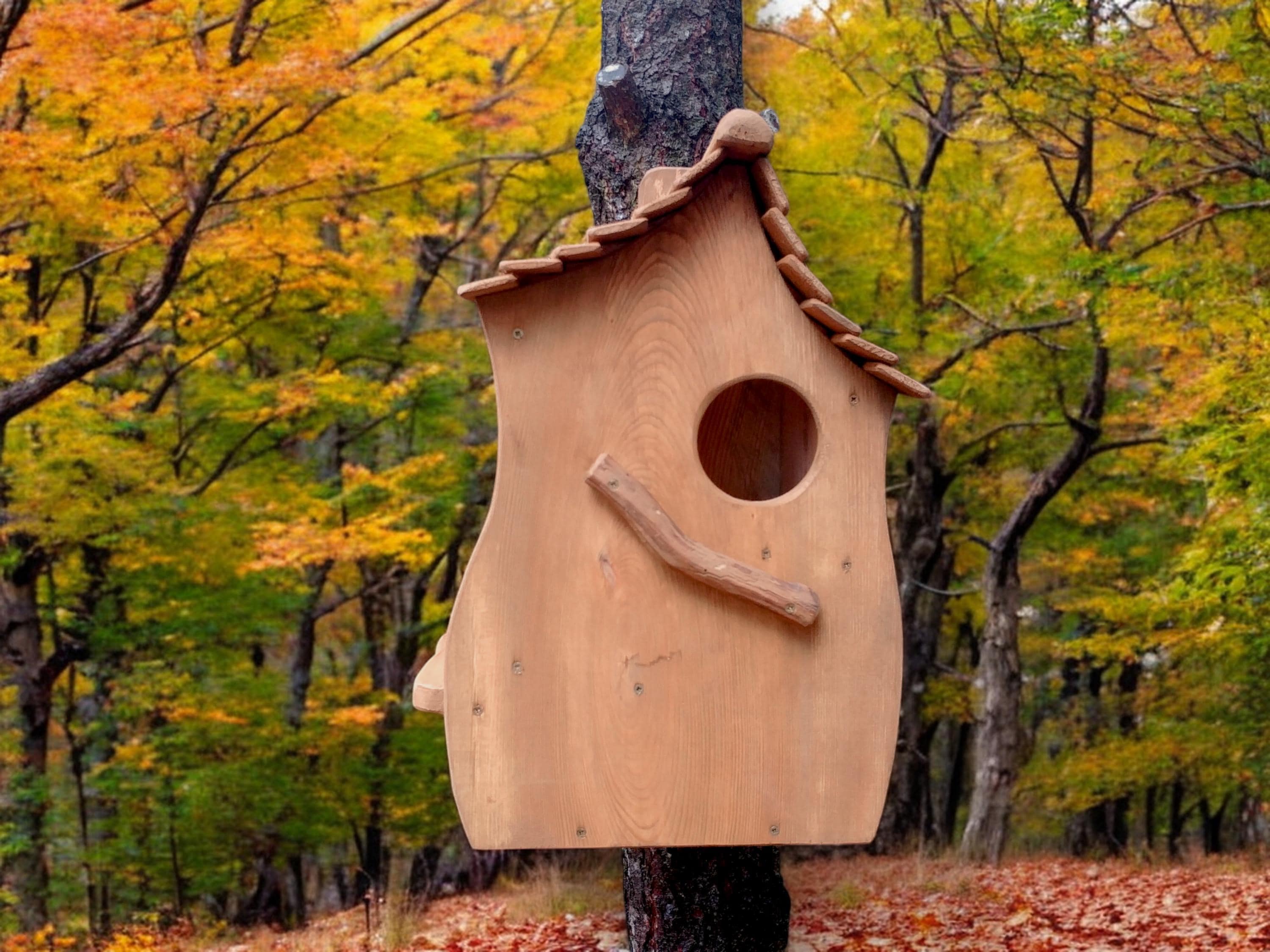 MOONAIRY Nichoir Maison Pour Écureuils En Bois De Sapin Massif – 26x25x29 Cm, 3 Entrées 7 Cm, Protection Intempéries