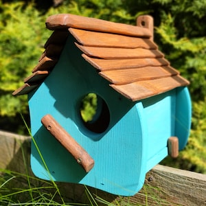 Blue turquoise SQUIRREL BOX | Handcrafted wooden nesting Shelter for Wild Squirrels