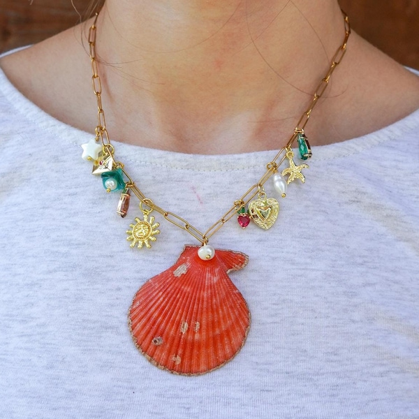 Natural Seashell Necklace | Charm Necklace | Surfer Girl Necklace | Mermaid Necklace | Gold Charm Necklace | Gift for Her | Shell Necklace