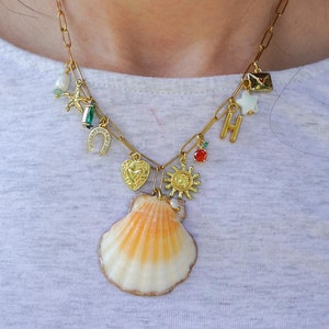 Natural Seashell Necklace | Charm Necklace | Surfer Girl Necklace | Mermaid Necklace | Gold Charm Necklace | Gift for Her | Custom Initial