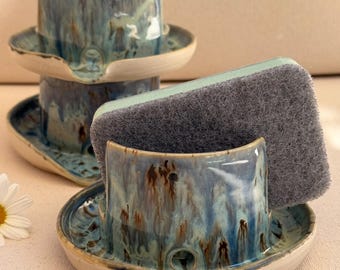 Handmade Ceramic Sponge Holder | Kitchen Sink Organizer | Stoneware Sponge Rest | Modern Kitchen Decor