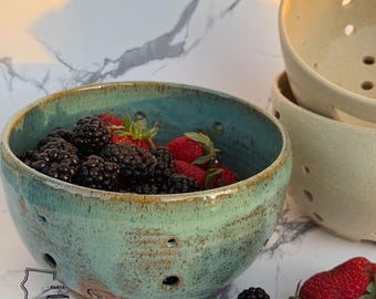 Handmade Ceramic Berry Bowl | Stoneware Colander Bowl | Fruit Rinse & Serve Bowl