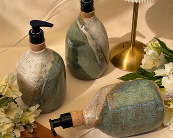 Ceramic Soap Dispenser Bottle Handmade | Refillable Lotion Pump Bottle Stoneware | Kitchen Bathroom Sink Decor Eco Friendly