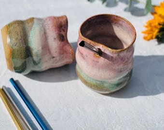 Handmade Ceramic Mug With Straw / Pottery Straw Cup