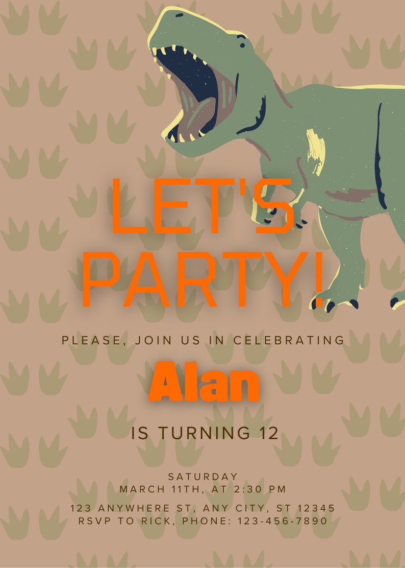 RAWR Birthday Party Invitation Etsy