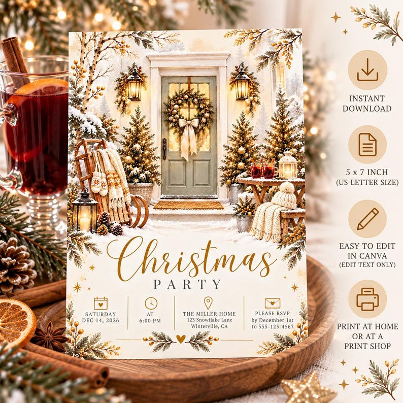 Christmas Party Invitation Template, Editable Canva Christmas Invite ...