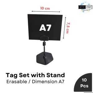 10 unidades de etiqueta preta de PVC apagável com suporte de 5 cm de altura, etiqueta de preço, etiqueta de suporte, etiqueta de produto para vitrine, suporte de sinal, etiqueta de nome com suporte
