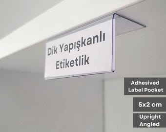 PVC Transparent Tag Holder, Name Sign Holder, Adhesived Upright Angled Label Pocket, Protective Price Tag Cover for Stores, Shelves