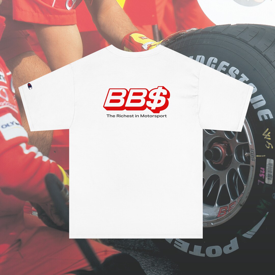 Richest in Motorsport 'BB Money Sign' Wheel T Shirt White / Grey Etsy