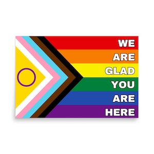 Intersex Inclusive Progress Pride Flag Poster | &#39;We Are Glad You Are Here&#39; LGBTQ+ Art Print, Digital Download