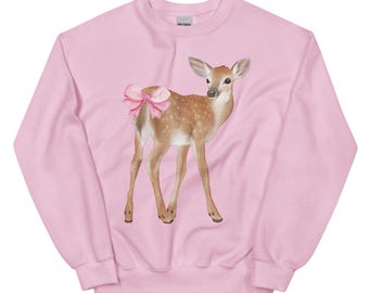 Vintage Watercolor Deer Sweatshirt — Nostalgic Winter Pastel