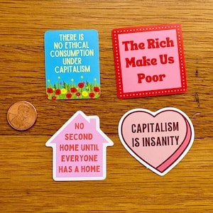 Anticapitalism Stickers: Leftist Political Decals - Set of 4