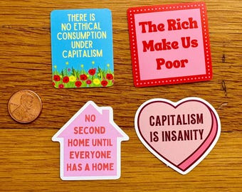Anticapitalism MINI Stickers: Leftist Political Stickers - Set of 4