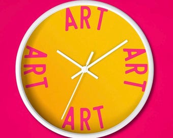 Art Wall Clock, Yellow Pink Clock, Artist Gift, Dopamine Decor, Whimsical Colorful Wall Art, Creative Studio Decor, Wooden Clock
