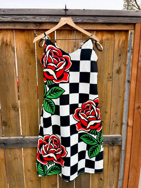 Checkered Dress With Roses, Small Batch Slip Dress