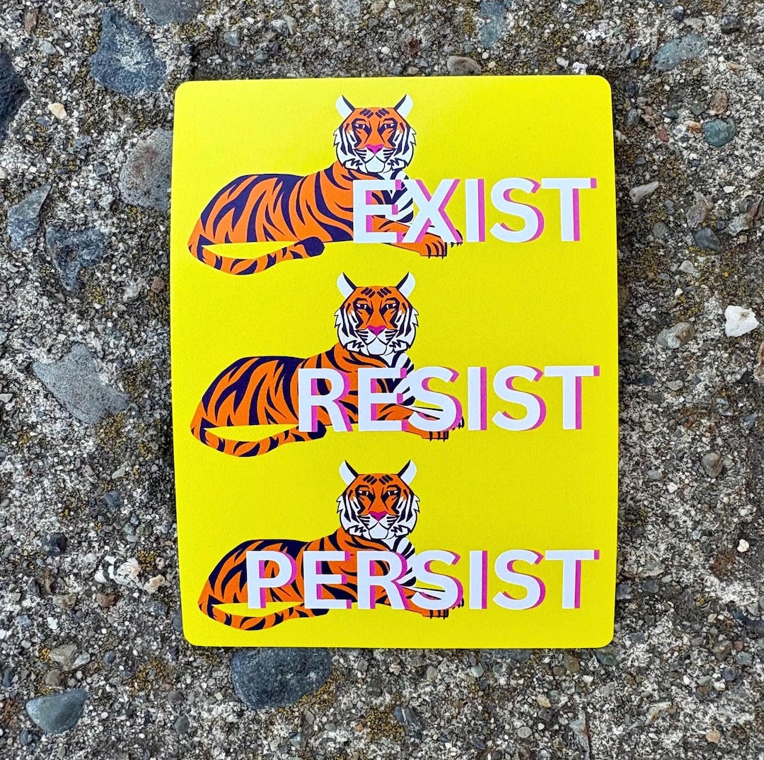 Exist Resist Persist Waterproof Sticker - Retro Tiger Graphic, LGBTQ ...