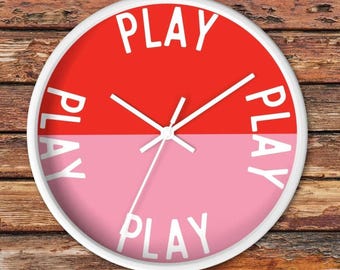 Play Wall Clock, Pink Red Clock, Dopamine Decor, Maximalist Wall Art, Whimsical Colorful Home Decor, Wooden Clock, Playroom Decor
