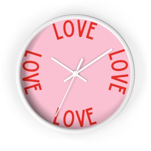 Love Wall Clock, Pastel Pink Clock, Whimsical Home Decor, Dopamine Decor, Romantic Wall Art, Colorful Wooden Clock, Cute Gift image 2