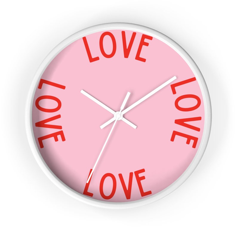 Love Wall Clock, Pastel Pink Clock, Whimsical Home Decor, Dopamine Decor, Romantic Wall Art, Colorful Wooden Clock, Cute Gift image 2