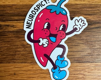 Pegatina de vinilo con diseño retro de pimiento neurospicy / Regalo para la concienciación e inclusión sobre el autismo, el TDA y el TDAH, celebra la neurodiversidad