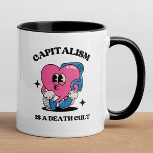 Cute Retro Leftist Mug - Capitalism is a Death Cult Coffee Cup, Vintage Heart Design, Perfect Gift for Liberal Activists & Friends