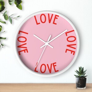 Love Wall Clock, Pastel Pink Clock, Whimsical Home Decor, Dopamine Decor, Romantic Wall Art, Colorful Wooden Clock, Cute Gift image 4