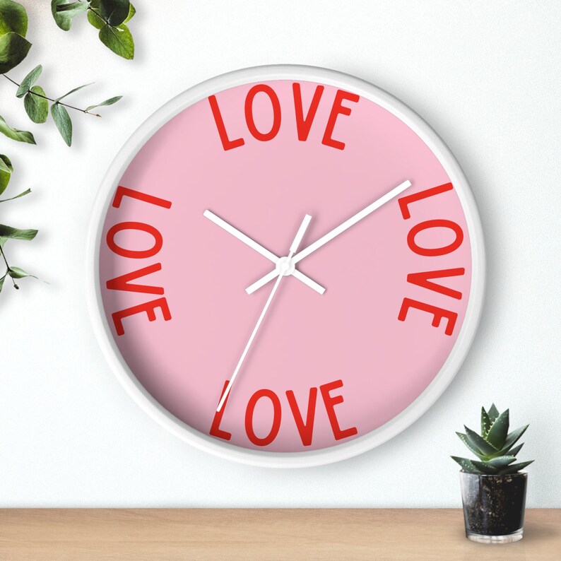 Love Wall Clock, Pastel Pink Clock, Whimsical Home Decor, Dopamine Decor, Romantic Wall Art, Colorful Wooden Clock, Cute Gift image 4