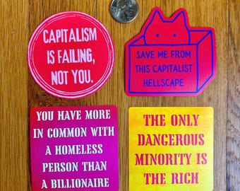 Anticapitalism FULL SIZE Sticker Set - Leftist Pack of 4