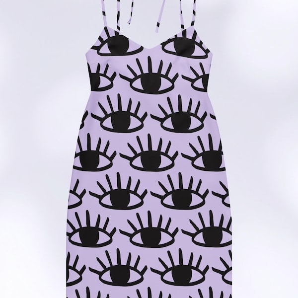 Maximalist Slip Dress with Eye Graphic, Unique and Bold Dress