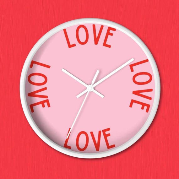 Love Wall Clock, Pastel Pink Clock, Whimsical Home Decor, Dopamine Decor, Romantic Wall Art, Colorful Wooden Clock, Cute Gift