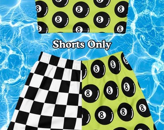 Short de plage à carreaux Dopamine | Short de running rétro vert boule 8 | Mode alternative | Short festival Y2K | Vêtements de sport inspirés du tatouage