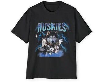 T-shirt surdimensionné épais et épais vintage rétro bande bootleg Huskies des années 90